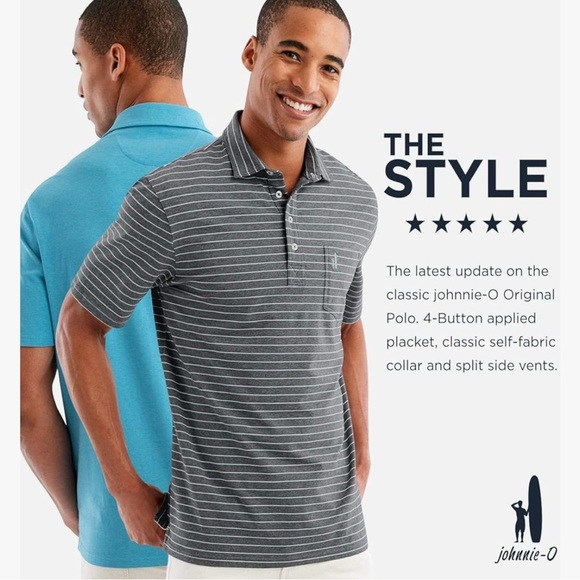johnnie-O Men’s The Original Polo in Neese Stripe, Orange, Navy Blue, Size Small - Picture 2 of 11